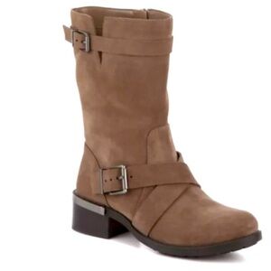 Vince Camuto Tan Heeled Boots with Buckle Detail